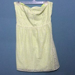Green lace strapless dress